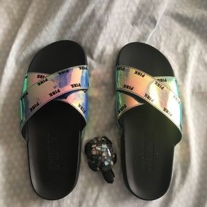 Victoria Secret PINK Holo & Wolf Grey Slides